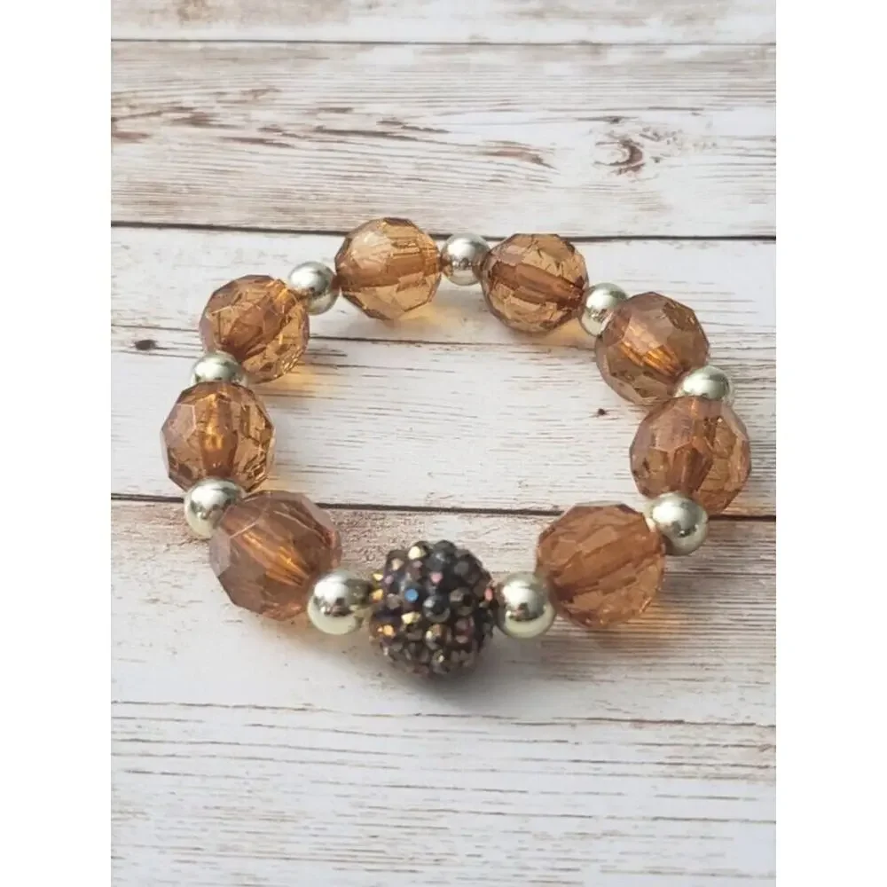 Vintage Stretch Bracelet / Bangle Chunky Amber Tone